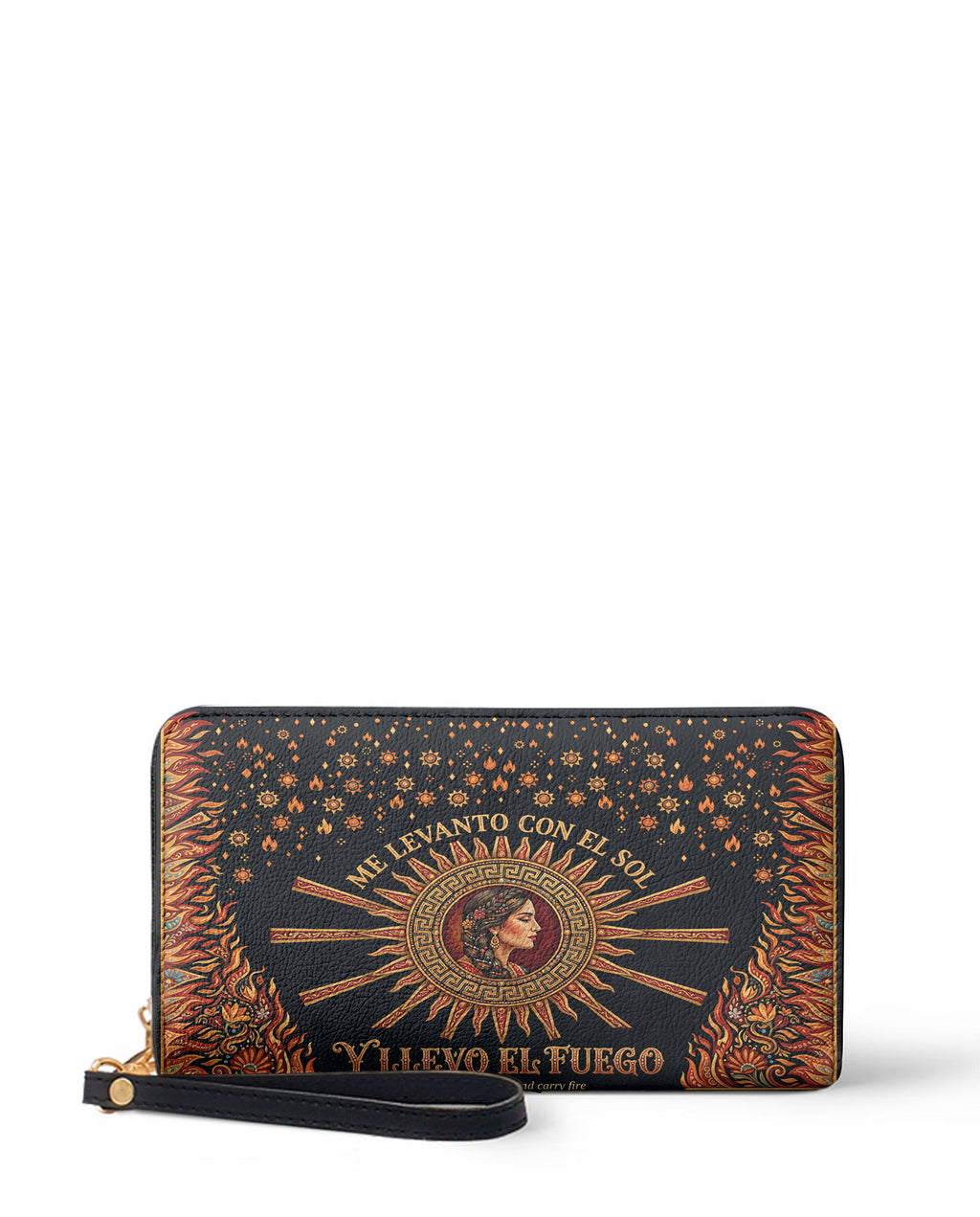 "Me levanto con el sol y llevo el fuego" ver.3 Long Wallet - front view | Paleta Bags