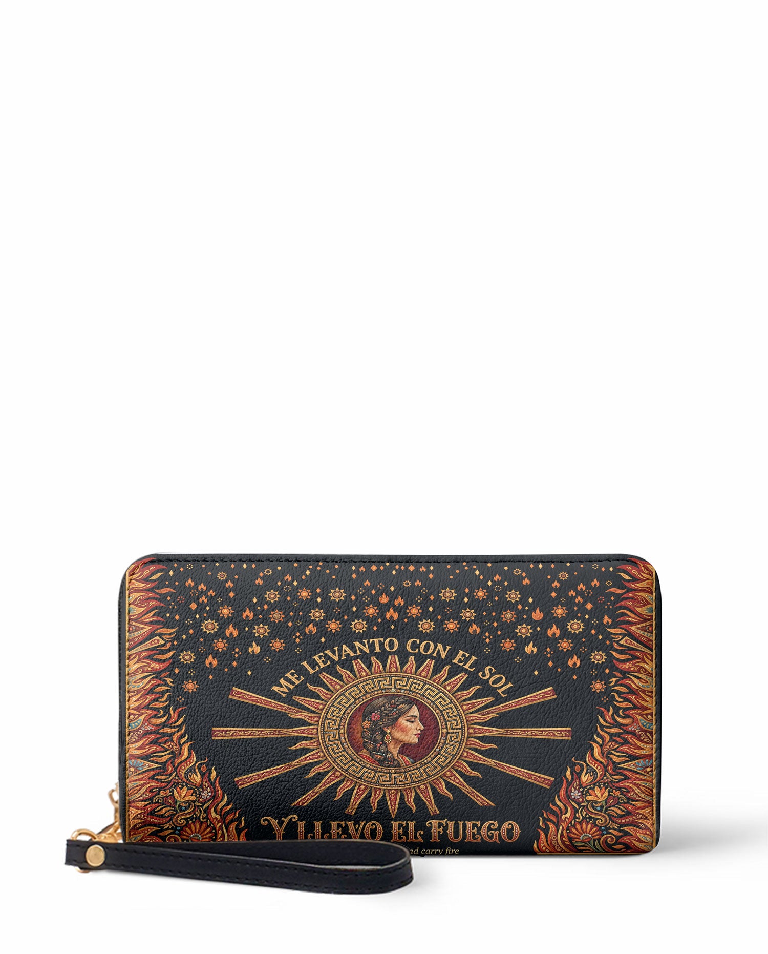 "Me levanto con el sol y llevo el fuego" ver.3 Long Wallet - front view | Paleta Bags