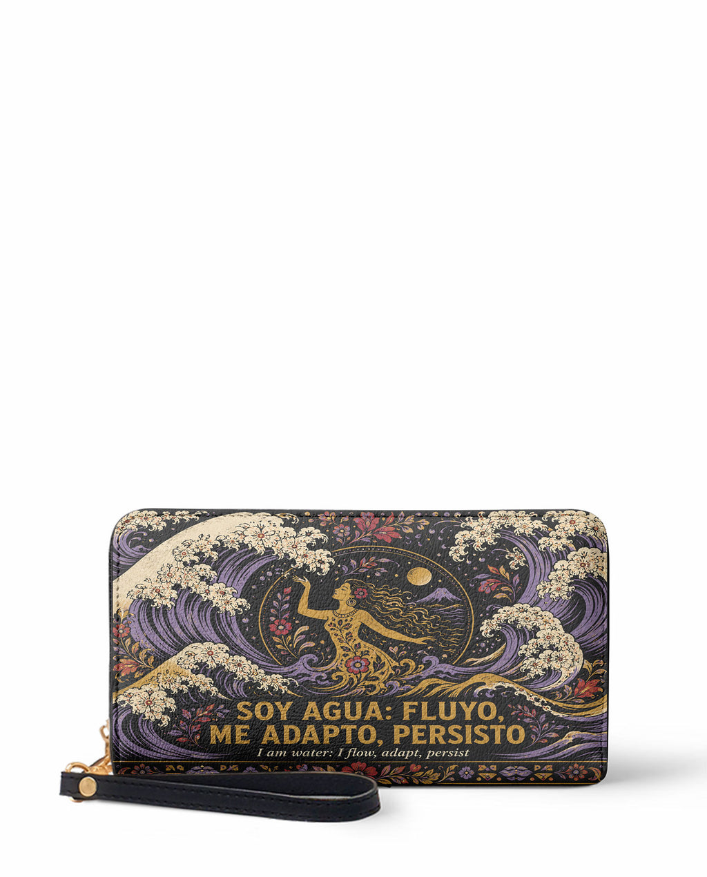 "Soy agua fluyo, me adapto, persisto" ver.2 Long Wallet - front view | Paleta Bags