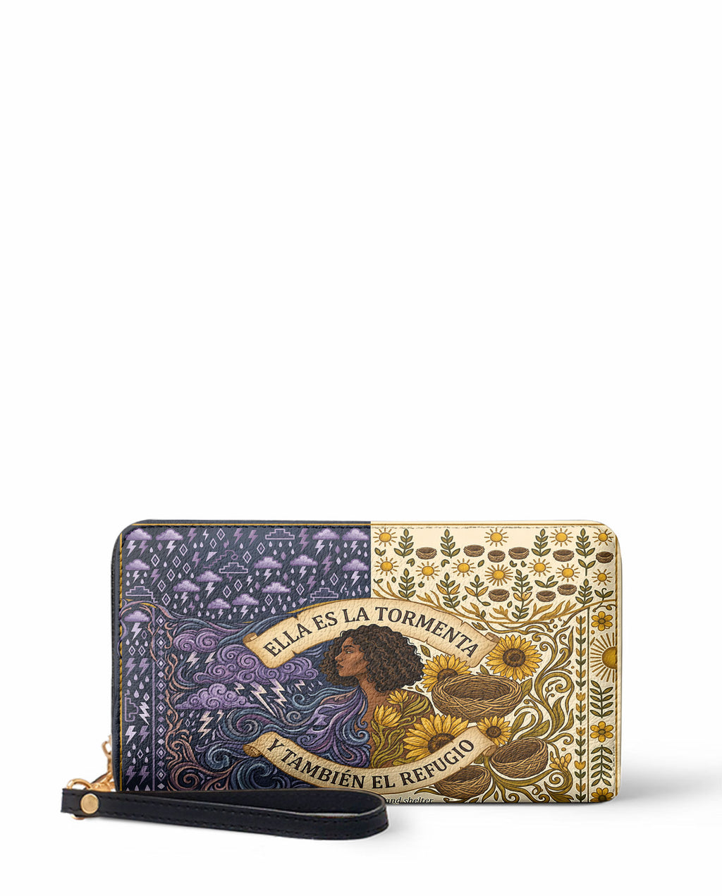 "Ella es la tormenta y también el refugio" ver.2 Long Wallet - front view | Paleta Bags