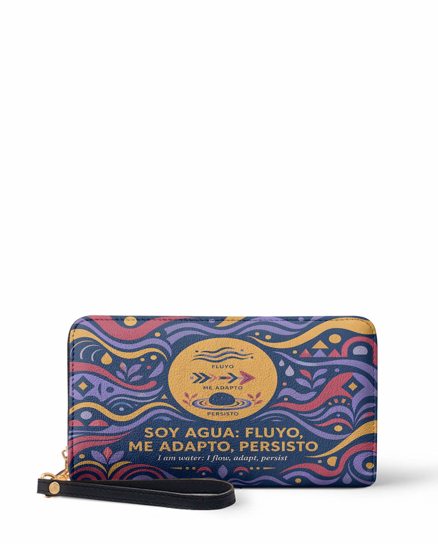 "Soy agua fluyo, me adapto, persisto" ver.3 Long Wallet - front view | Paleta Bags
