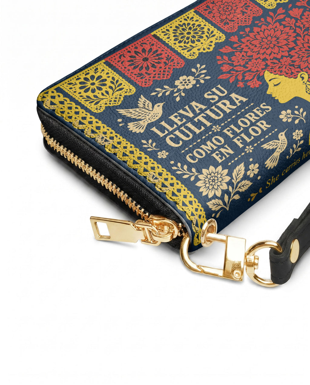 "Lleva su cultura como flores en flor" ver.2 Long Wallet - side view | Paleta Bags