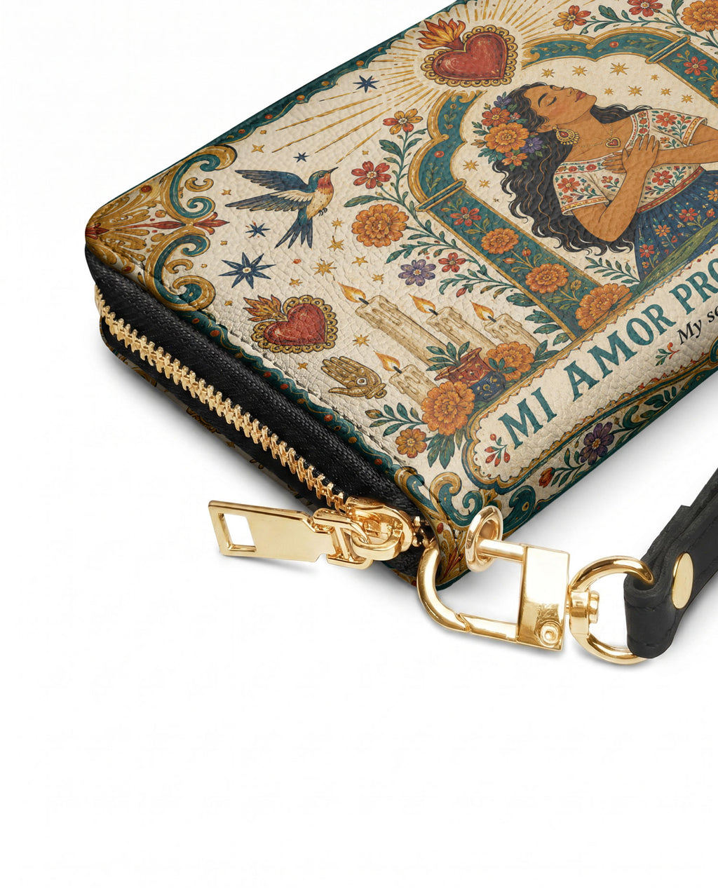 "Mi amor propio es sagrado" ver.1 Long Wallet - side view | Paleta Bags