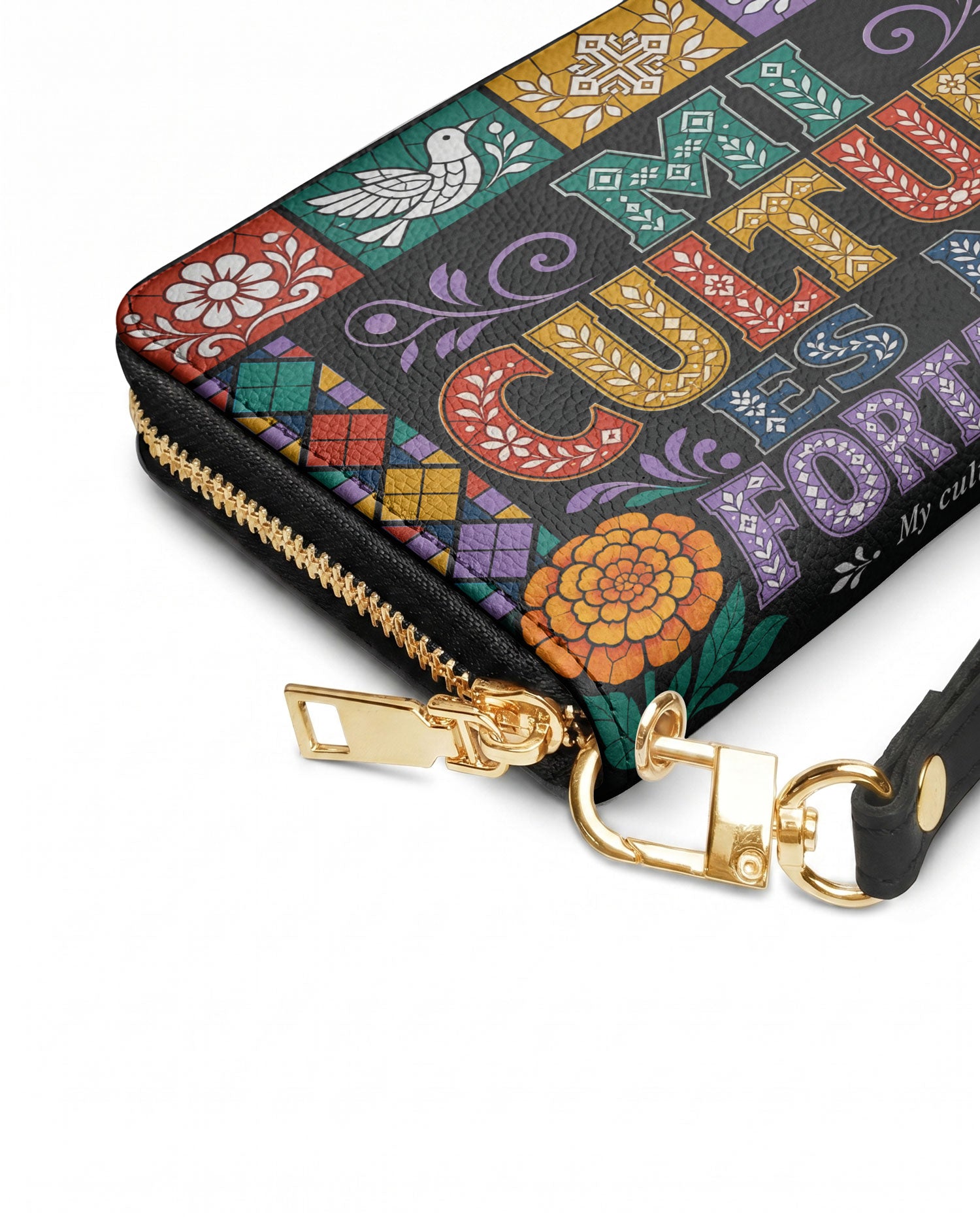 "Mi cultura es mi fortaleza" ver.4 Long Wallet - side view | Paleta Bags