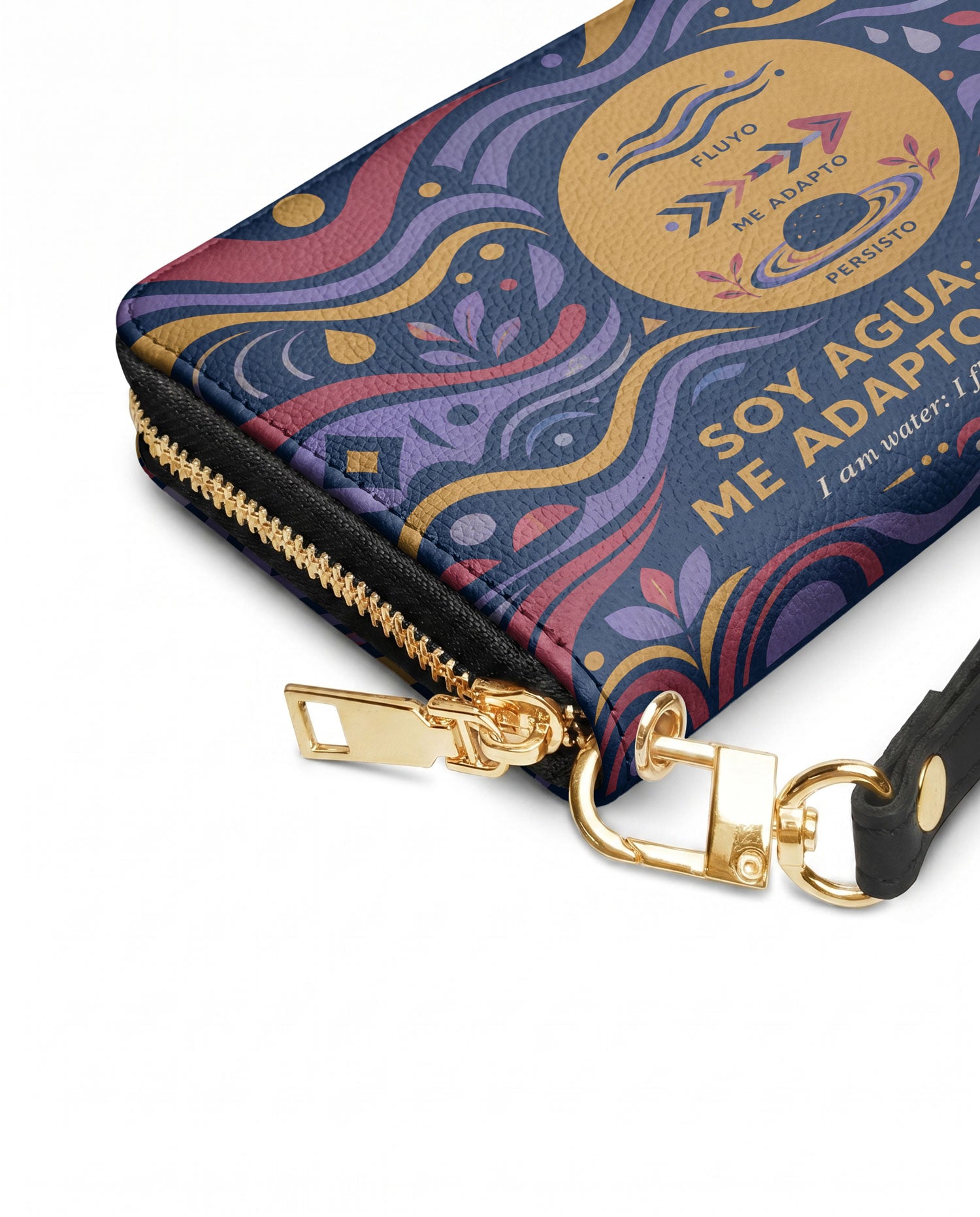 "Soy agua fluyo, me adapto, persisto" ver.3 Long Wallet - side view | Paleta Bags
