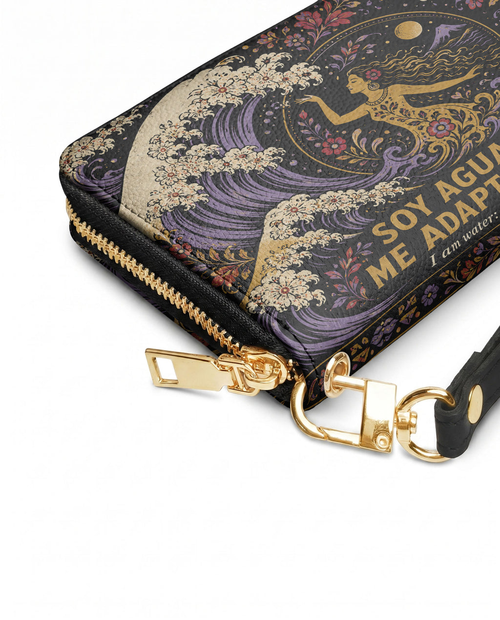 "Soy agua fluyo, me adapto, persisto" ver.2 Long Wallet - side view | Paleta Bags