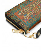"Educada. Orgullosa. Imparable" ver.1 Long Wallet - side view | Paleta Bags