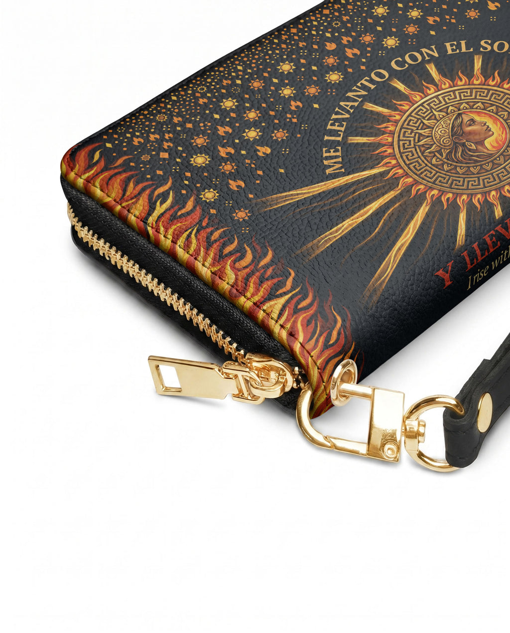 "Me levanto con el sol y llevo el fuego" ver.2 Long Wallet - side view | Paleta Bags