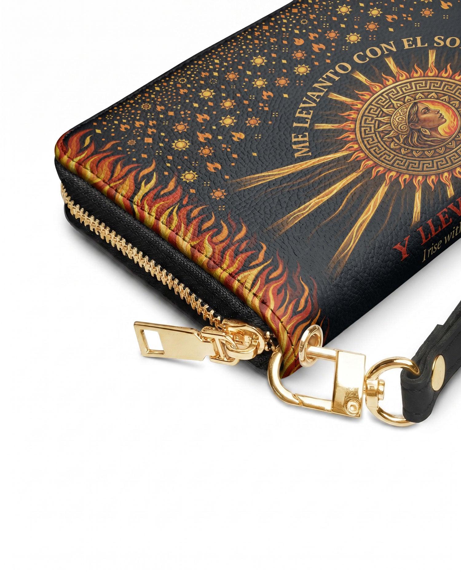 "Me levanto con el sol y llevo el fuego" ver.2 Long Wallet - side view | Paleta Bags