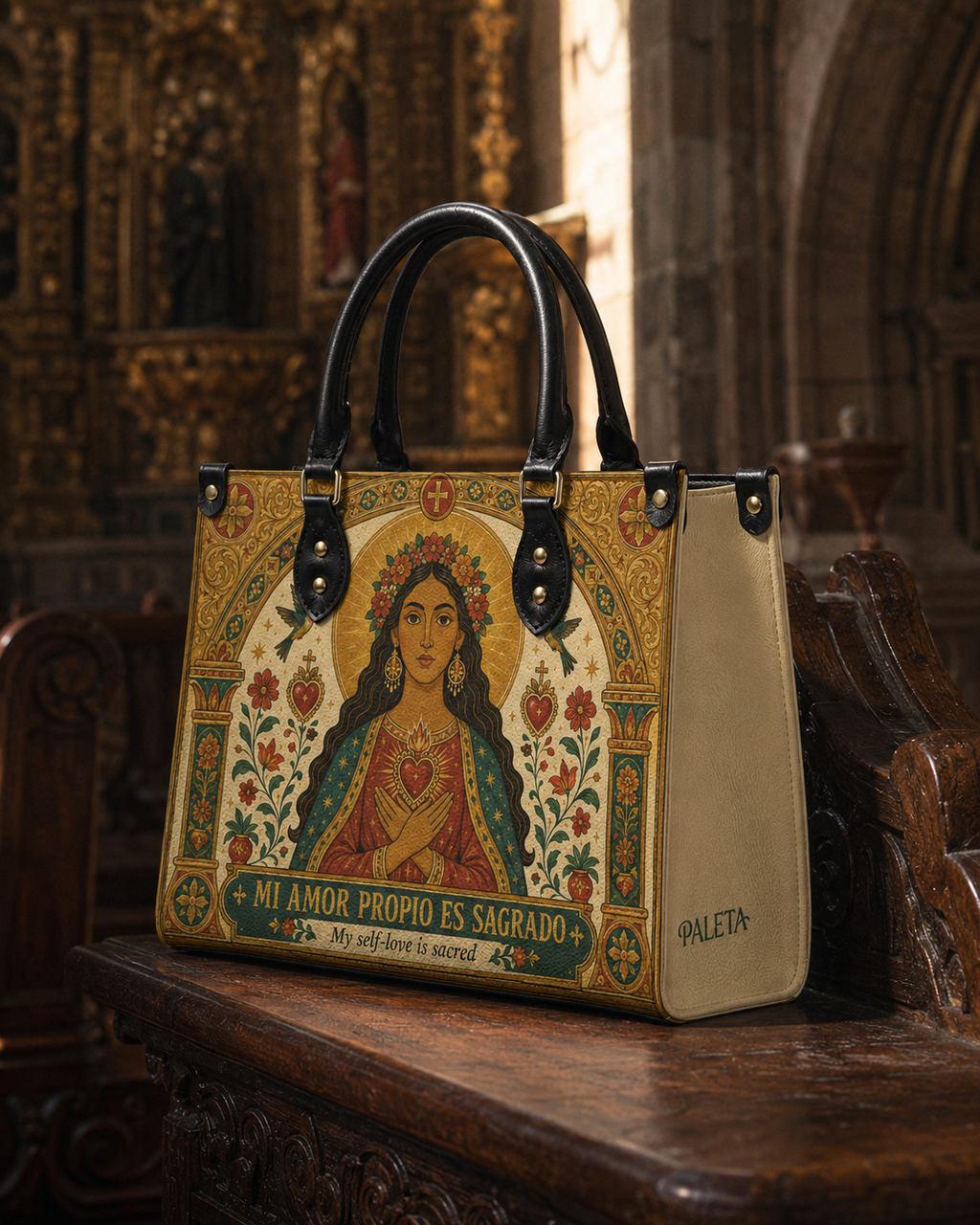 "Mi amor propio es sagrado" ver.2 Leather Handbag