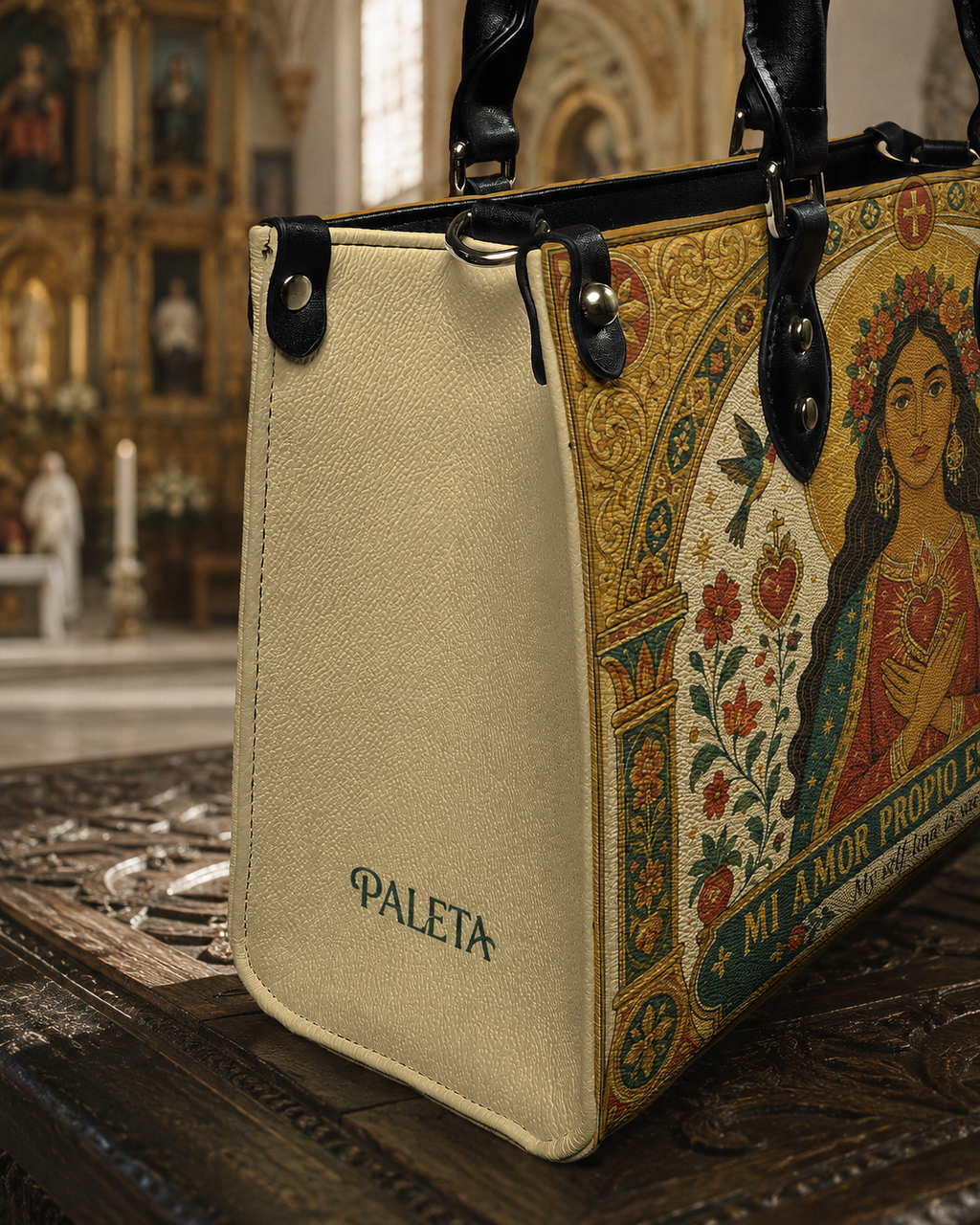 "Mi amor propio es sagrado" ver.2 Leather Handbag