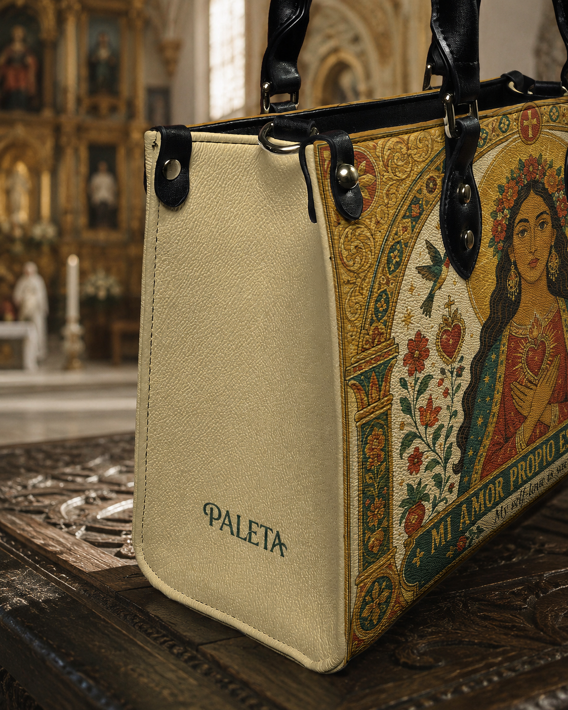 "Mi amor propio es sagrado" ver.2 Leather Handbag