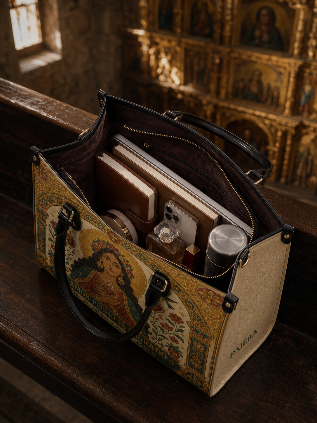 "Mi amor propio es sagrado" ver.2 Leather Handbag
