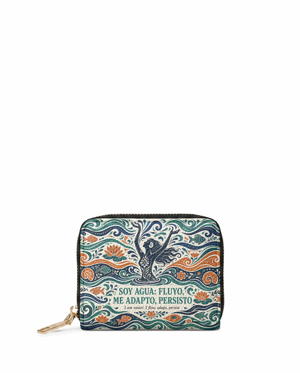 "Soy agua fluyo, me adapto, persisto" ver.1 Mini Wallet - front view | Paleta Bags