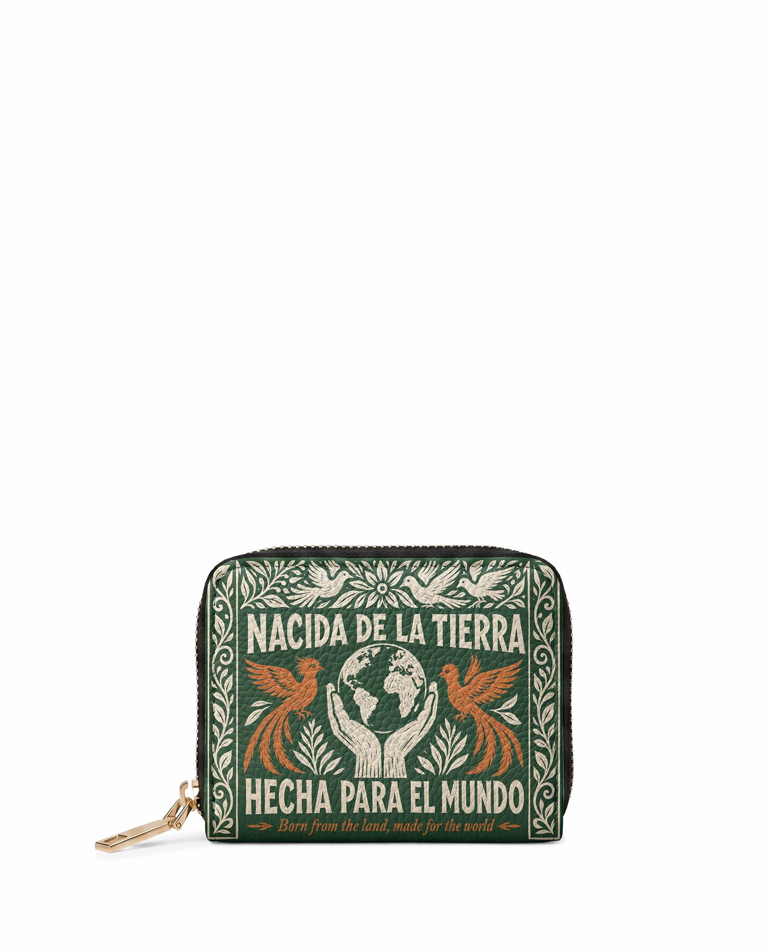 "Nacida de la tierra, hecha para el mundo" ver.3 Mini Wallet - front view | Paleta Bags