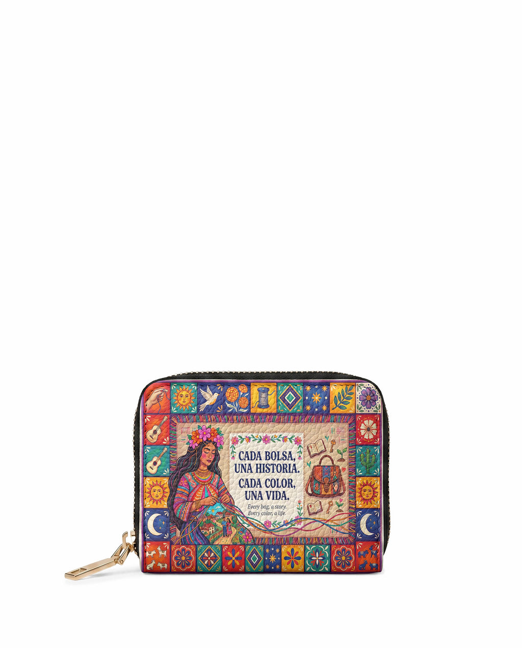"Cada bolsa, una historia" ver.2 Mini Wallet - front view | Paleta Bags