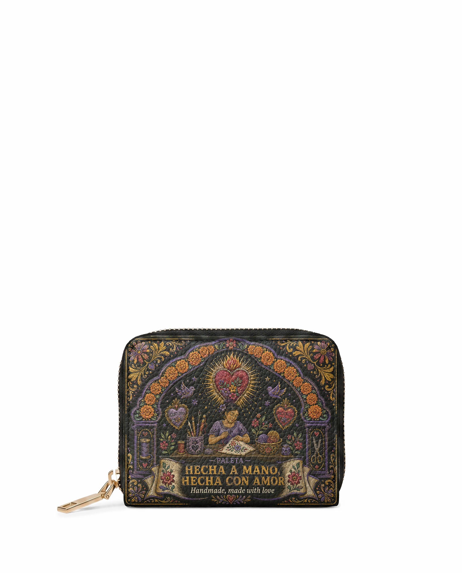 "Hecha a mano, hecha con amor" ver.5 Mini Wallet - front view | Paleta Bags
