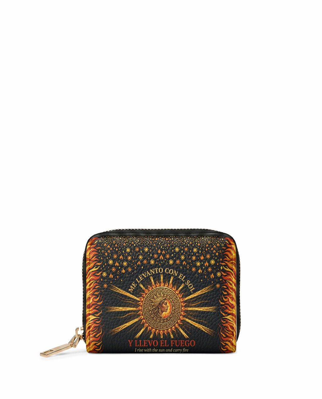 "Me levanto con el sol y llevo el fuego" ver.2 Mini Wallet - front view | Paleta Bags