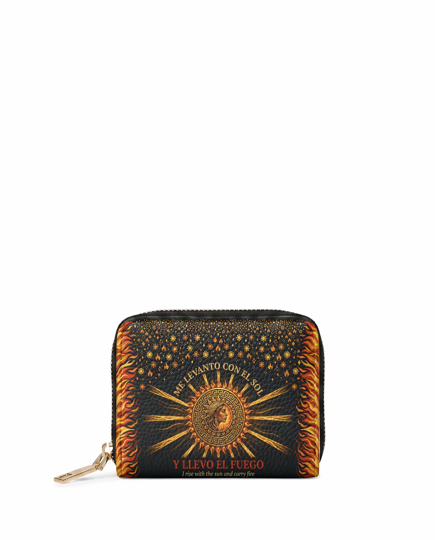 "Me levanto con el sol y llevo el fuego" ver.2 Mini Wallet - front view | Paleta Bags
