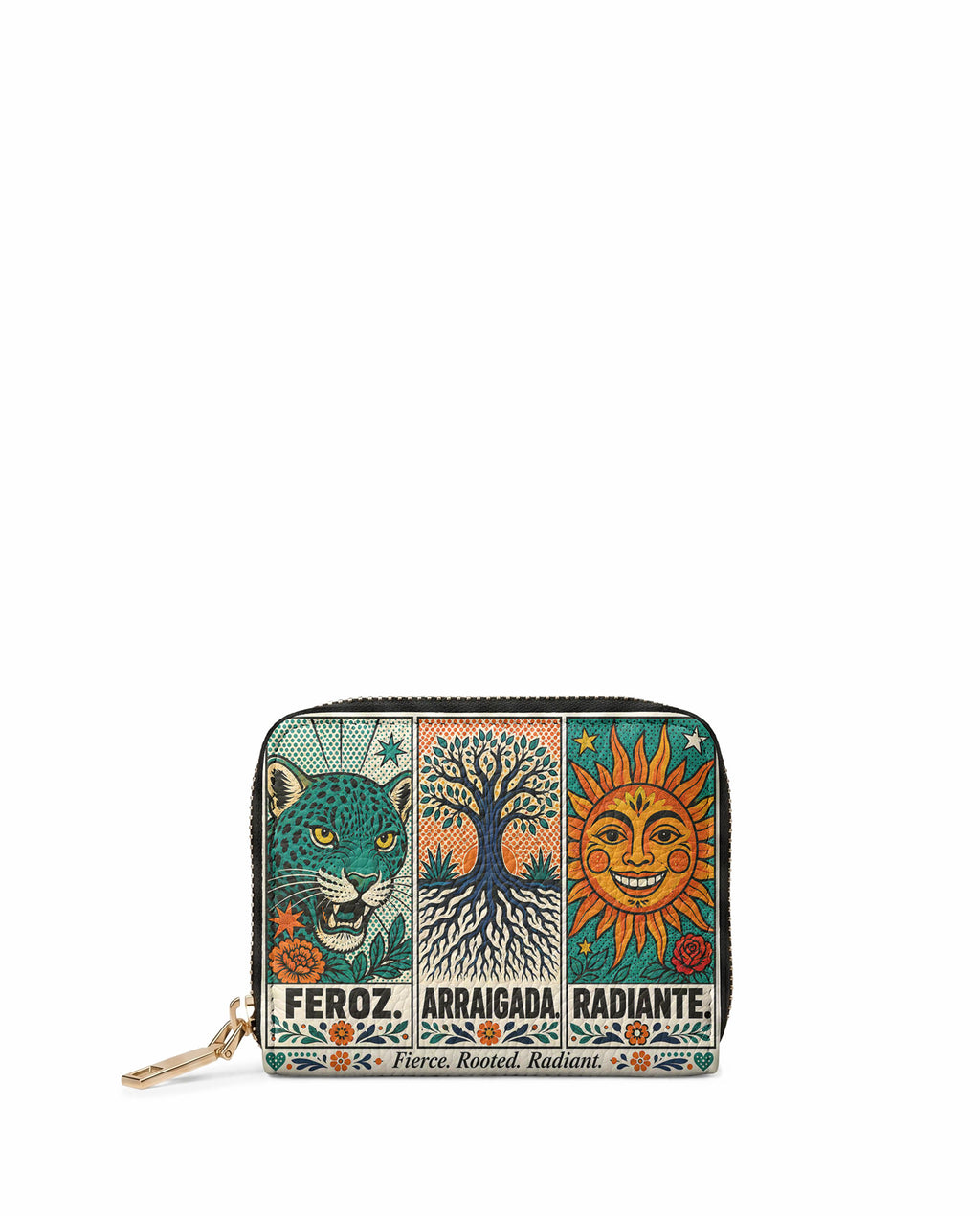 "Feroz. Arraigada. Radiante" ver.3 Mini Wallet - front view | Paleta Bags