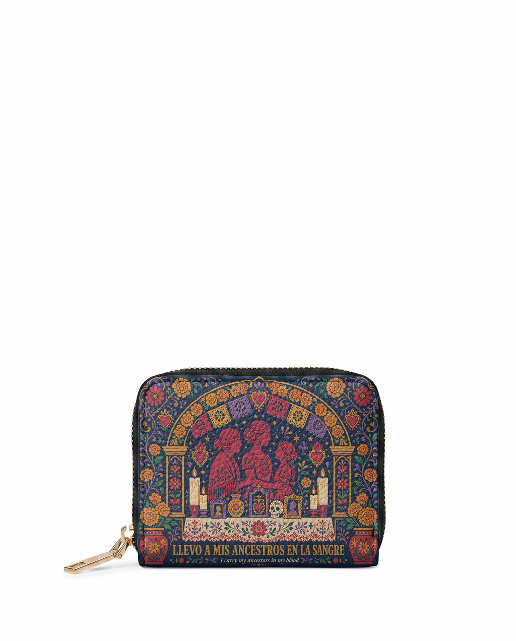"Llevo a mis ancestros en la sangre" ver.1 Mini Wallet - front view | Paleta Bags