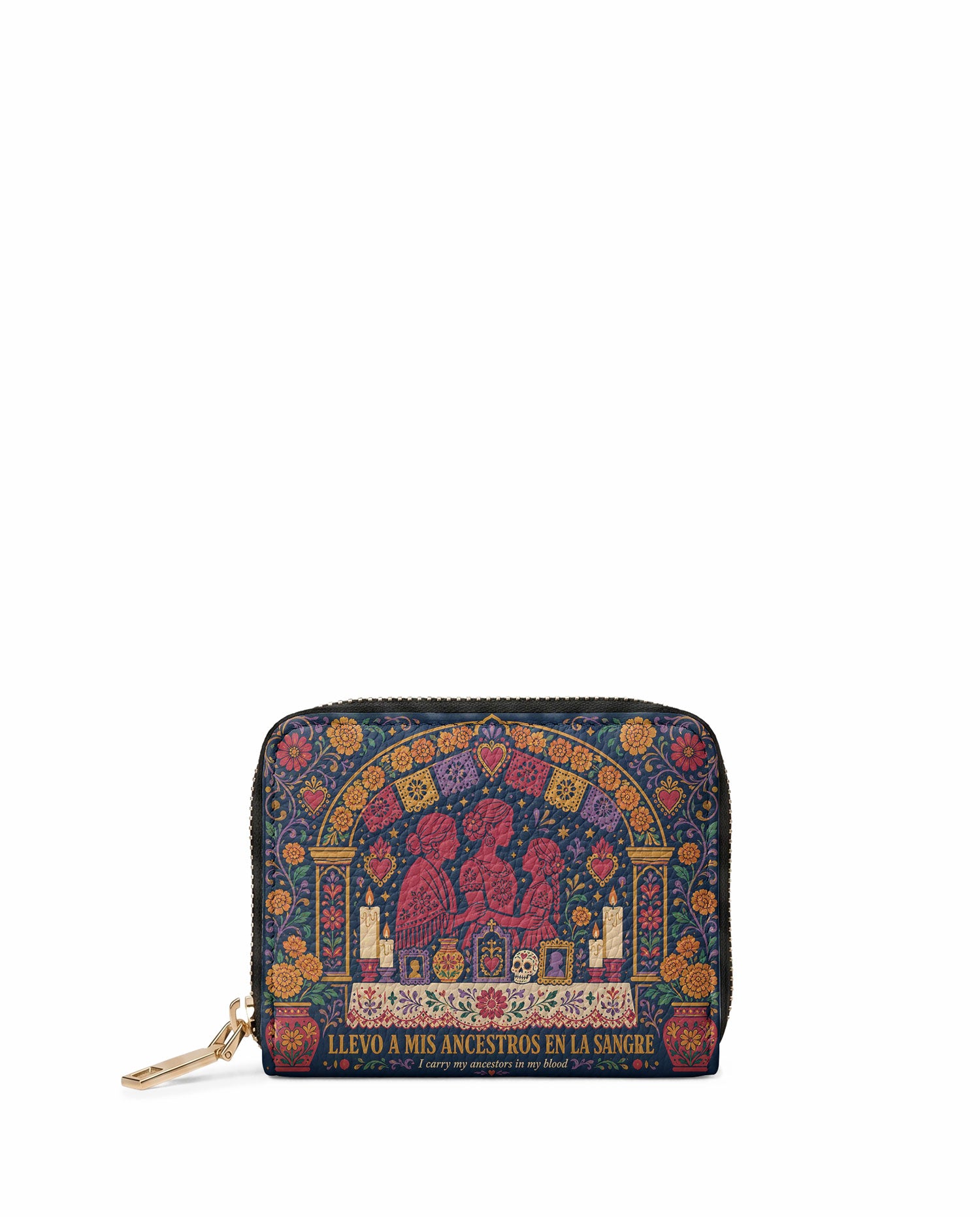 "Llevo a mis ancestros en la sangre" ver.1 Mini Wallet - front view | Paleta Bags
