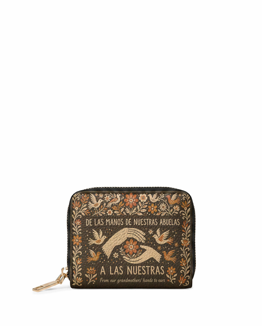 "De las manos de nuestras abuelas a las nuestras" ver.2 Mini Wallet - front view | Paleta Bags