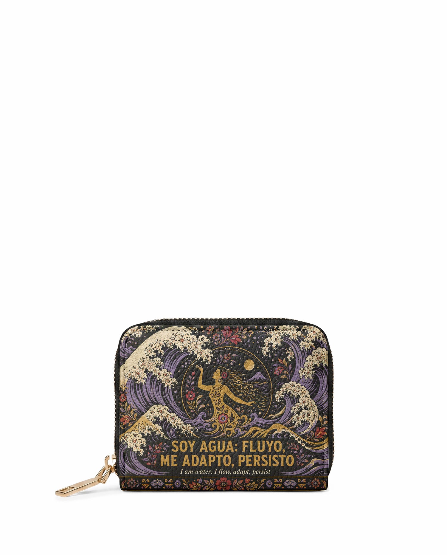 "Soy agua fluyo, me adapto, persisto" ver.2 Mini Wallet - front view | Paleta Bags