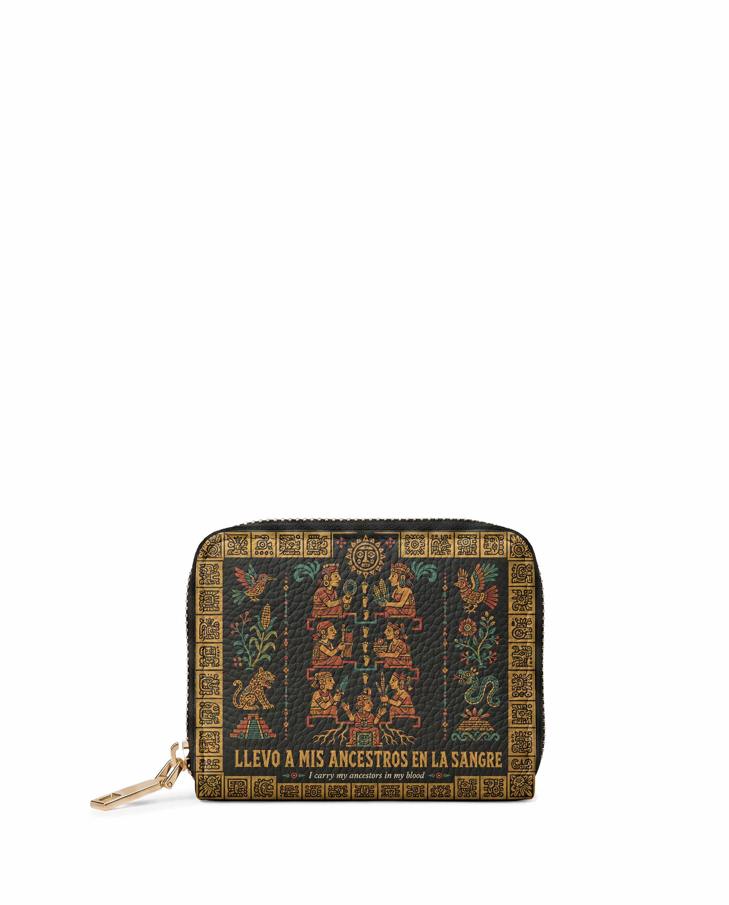 "Llevo a mis ancestros en la sangre" ver.2 Mini Wallet - front view | Paleta Bags