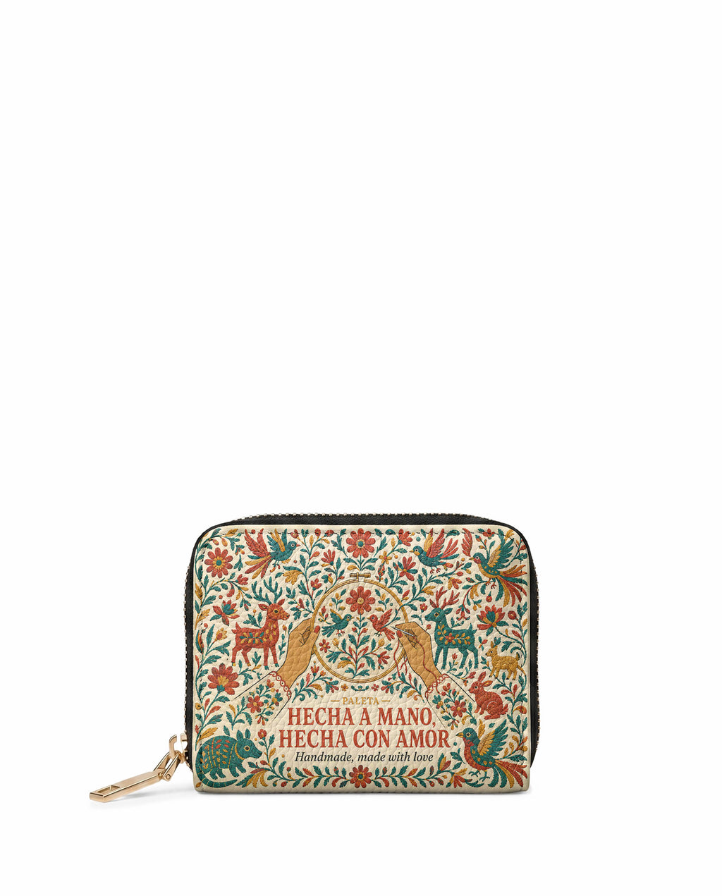 "Hecha a mano, hecha con amor" ver.1 Mini Wallet - front view | Paleta Bags