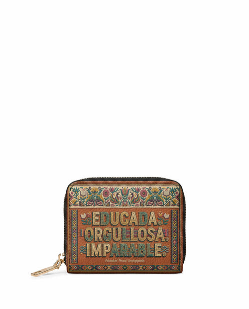 "Educada. Orgullosa. Imparable" ver.3 Mini Wallet - front view | Paleta Bags