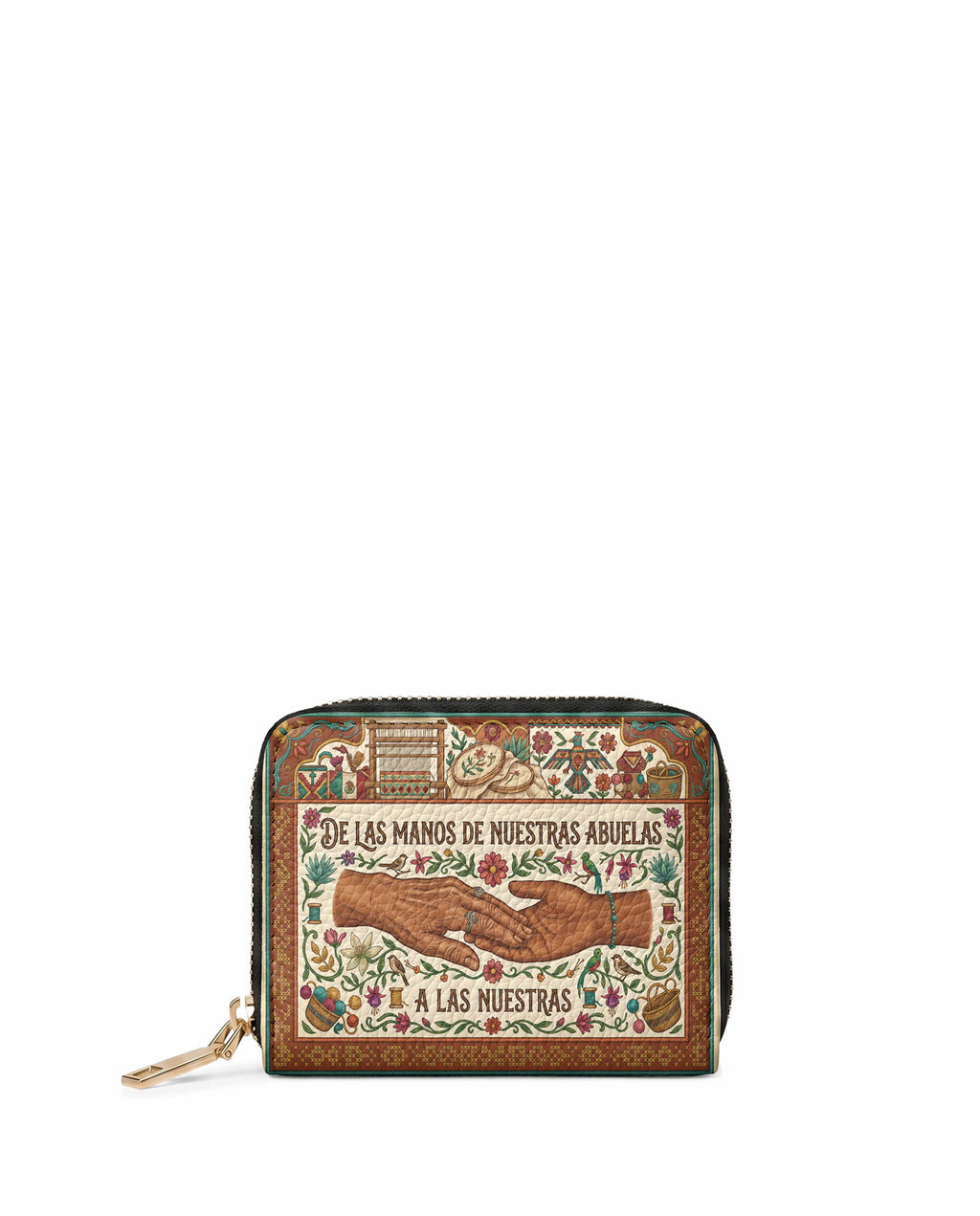 "De las manos de nuestras abuelas a las nuestras" ver.4 Mini Wallet - front view | Paleta Bags