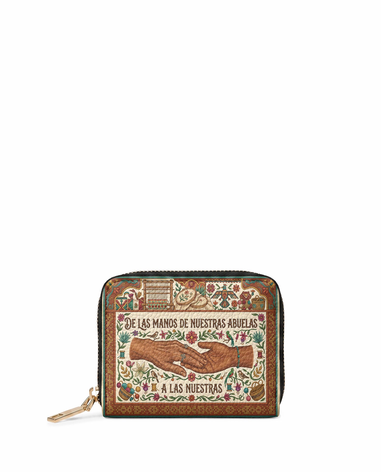 "De las manos de nuestras abuelas a las nuestras" ver.4 Mini Wallet - front view | Paleta Bags