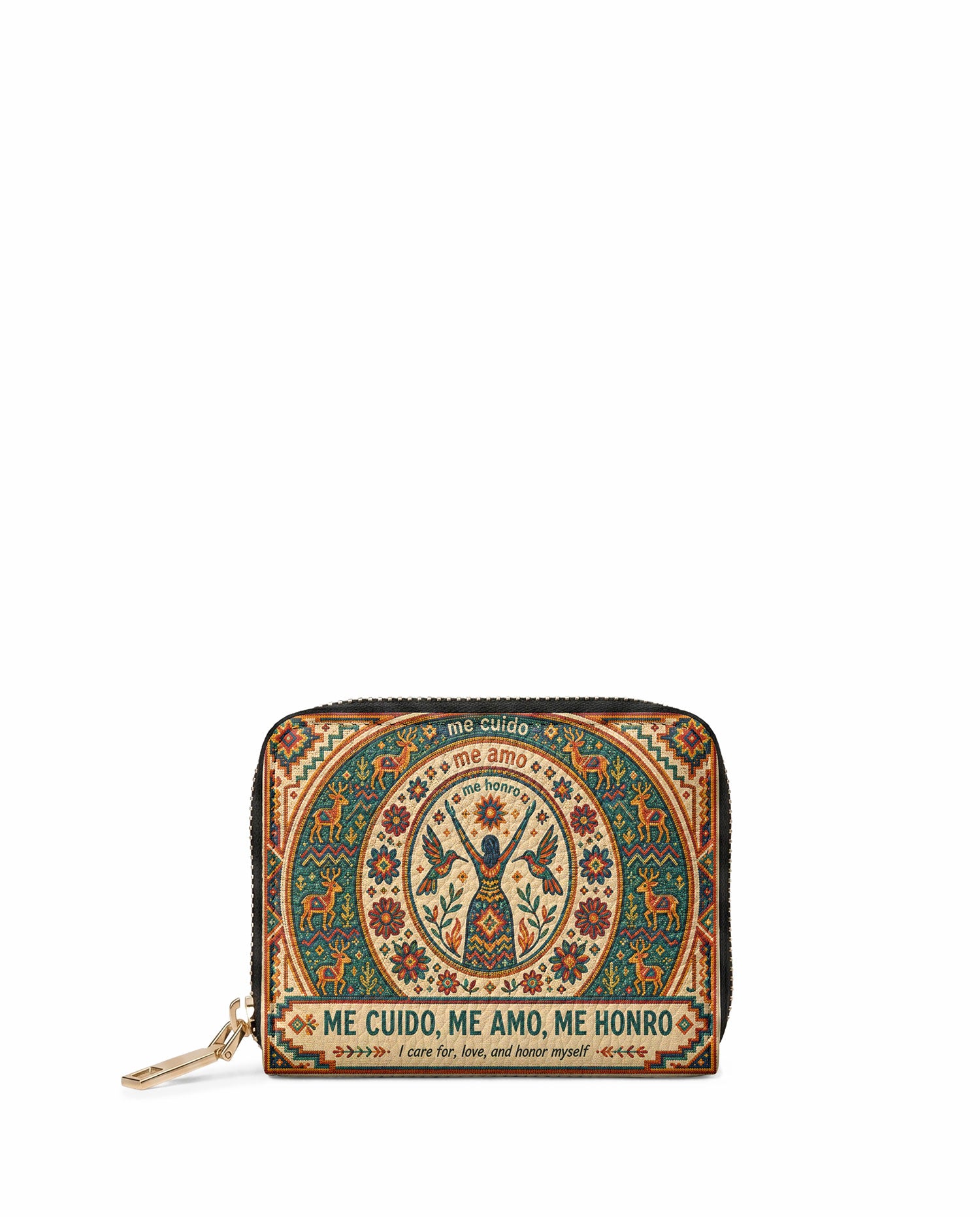 "Me cuido, me amo, me honro" ver.1 Mini Wallet - front view | Paleta Bags