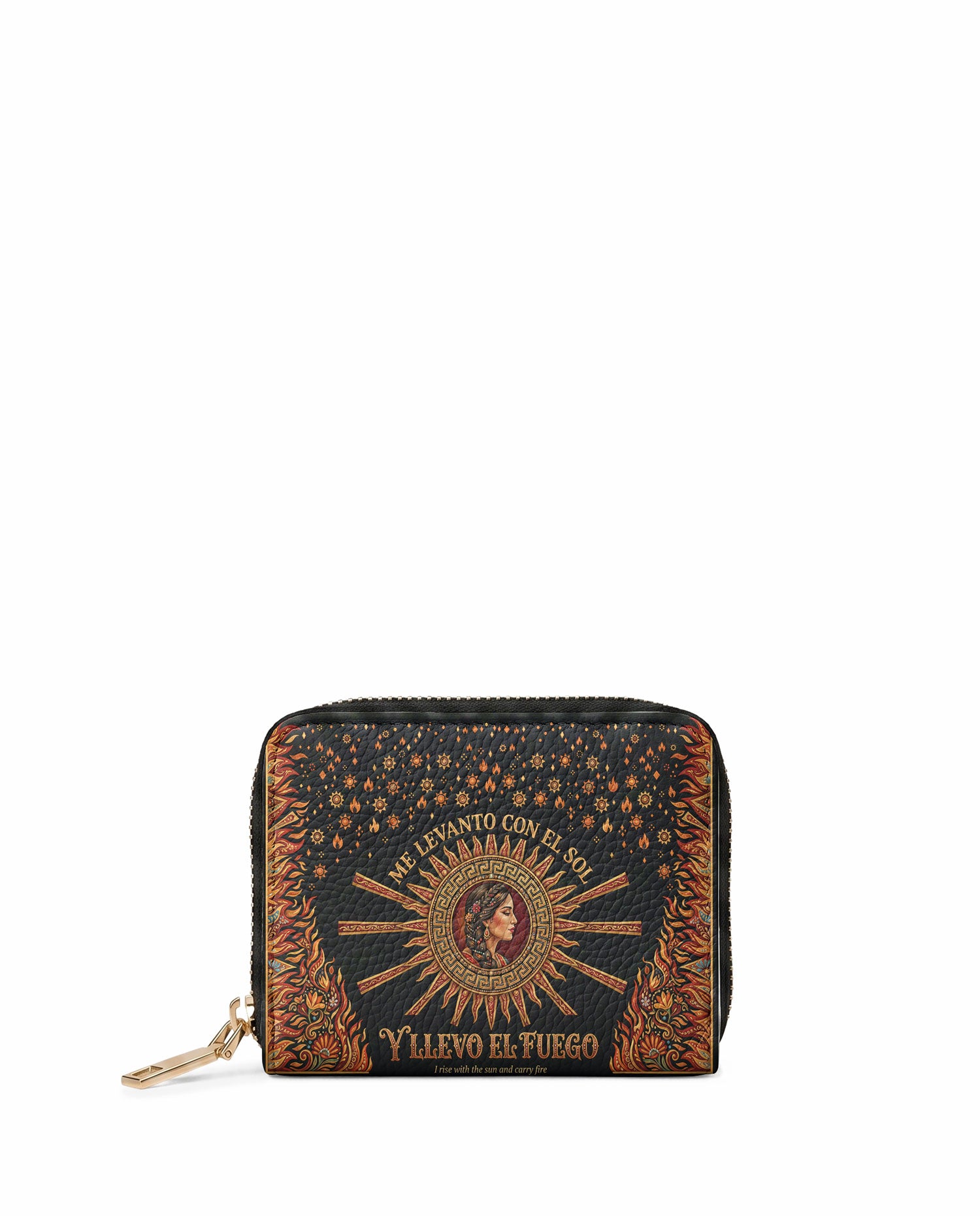 "Me levanto con el sol y llevo el fuego" ver.3 Mini Wallet - front view | Paleta Bags
