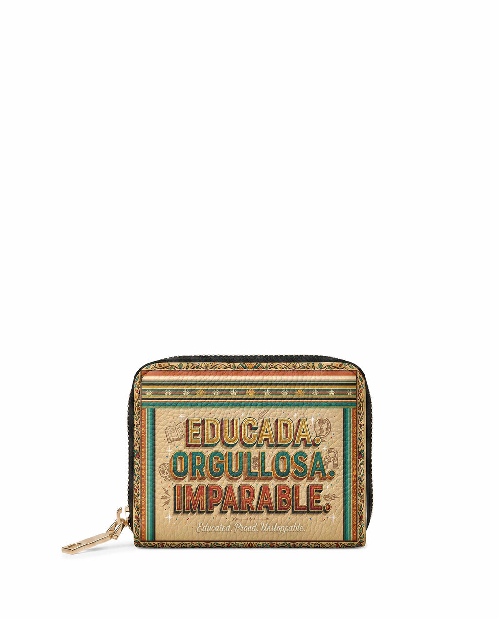 "Educada. Orgullosa. Imparable" ver.4 Mini Wallet - front view | Paleta Bags