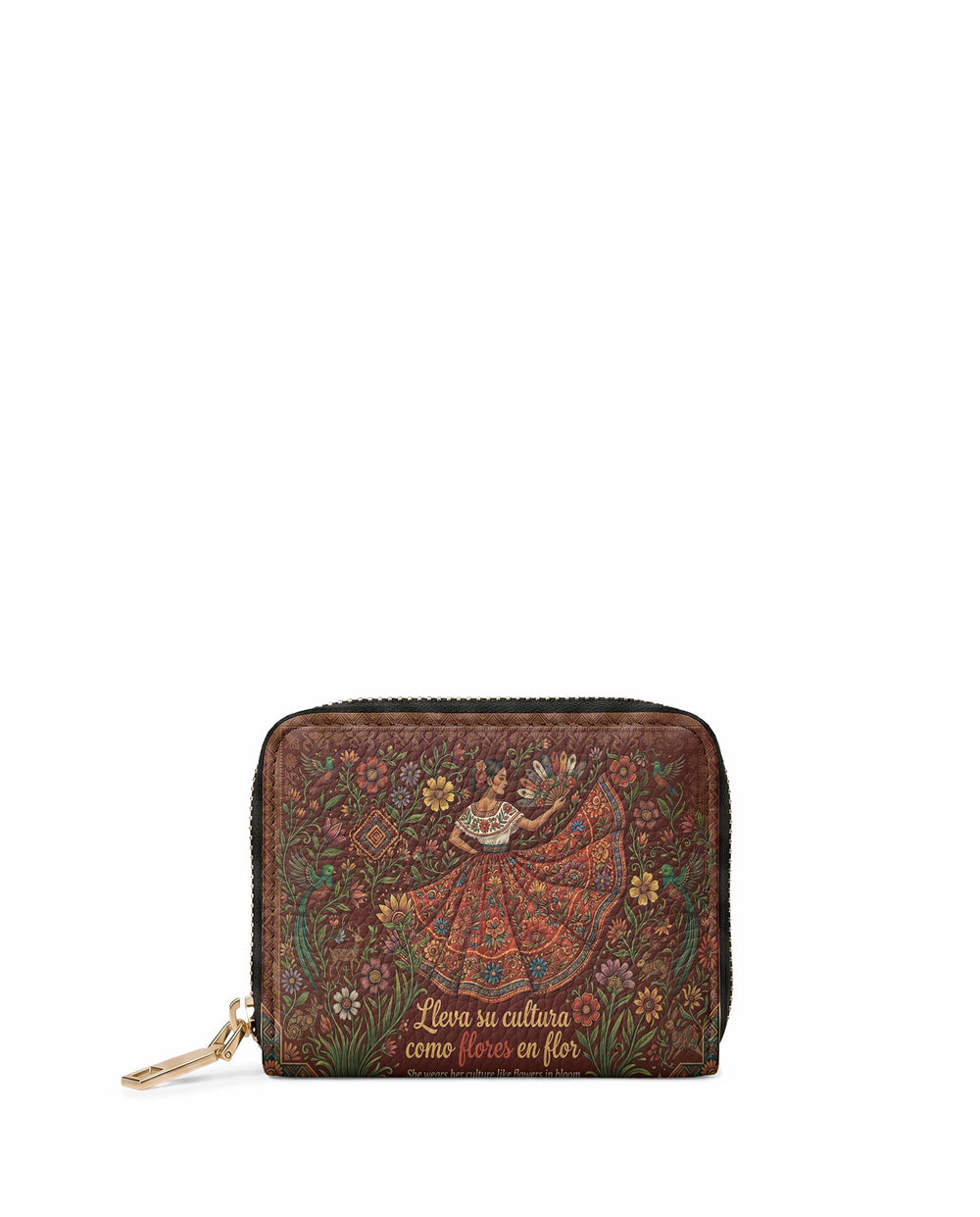 "Nacida de la tierra, hecha para el mundo" ver.5 Mini Wallet - front view | Paleta Bags