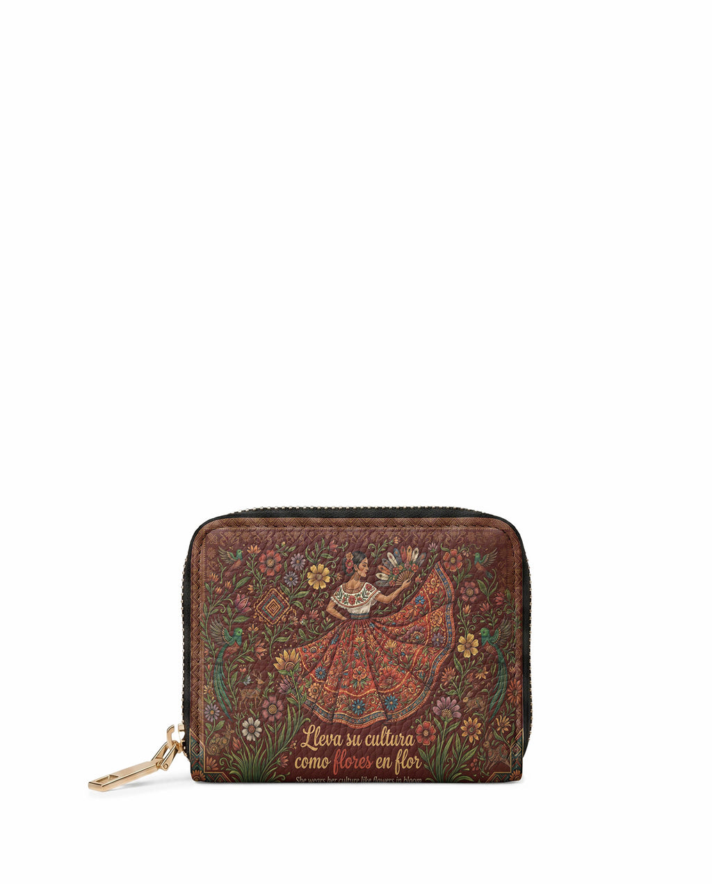 "Nacida de la tierra, hecha para el mundo" ver.5 Mini Wallet - front view | Paleta Bags