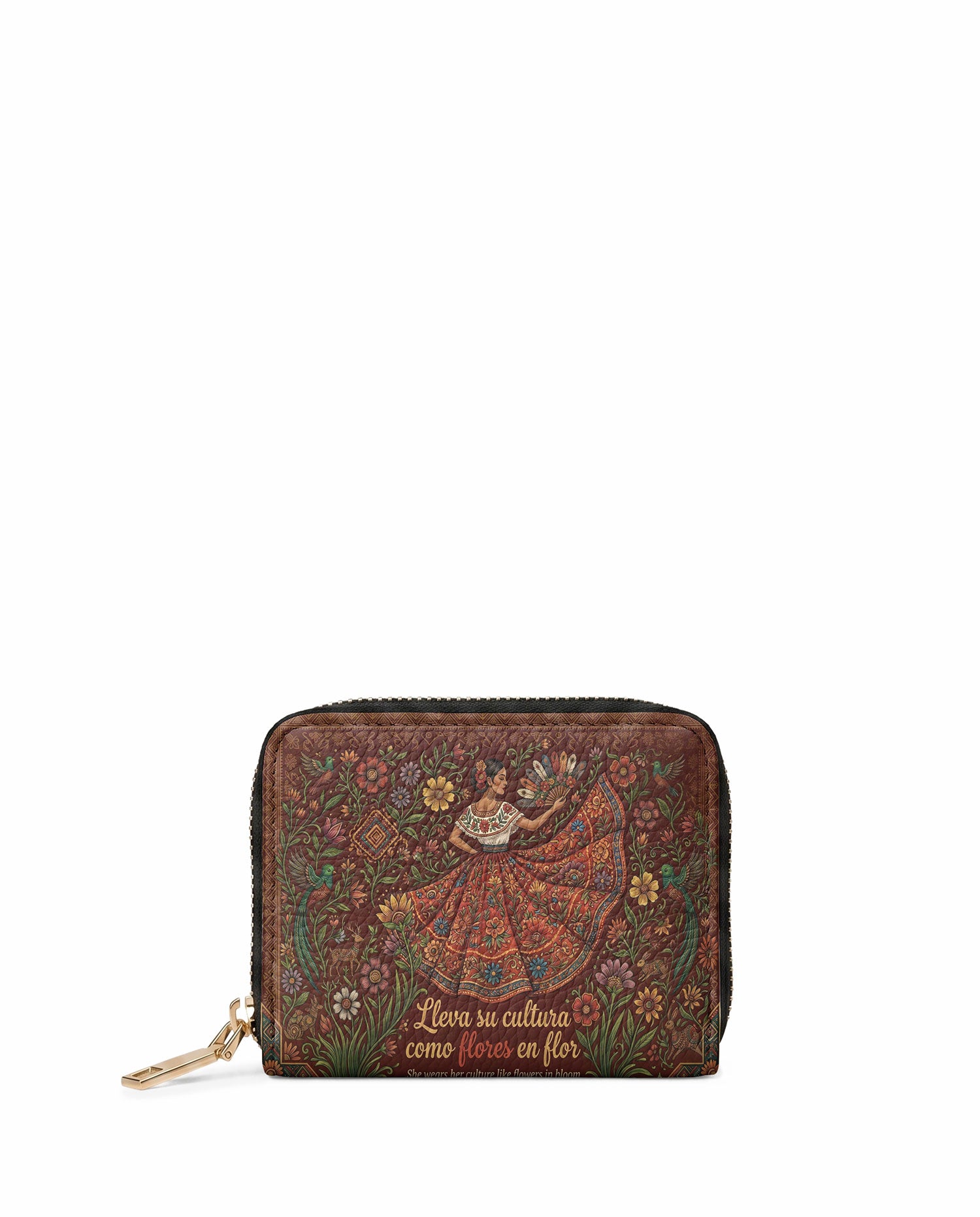 "Nacida de la tierra, hecha para el mundo" ver.5 Mini Wallet - front view | Paleta Bags