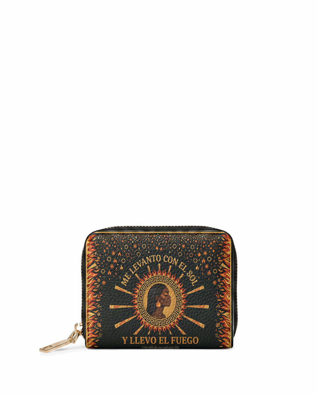 "Me levanto con el sol y llevo el fuego" ver.1 Mini Wallet - front view | Paleta Bags