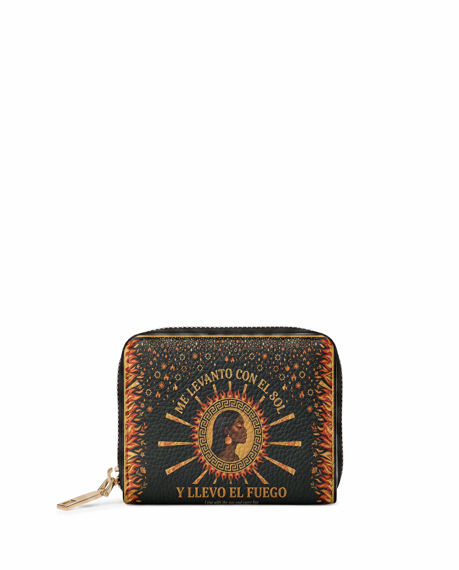"Me levanto con el sol y llevo el fuego" ver.1 Mini Wallet - front view | Paleta Bags