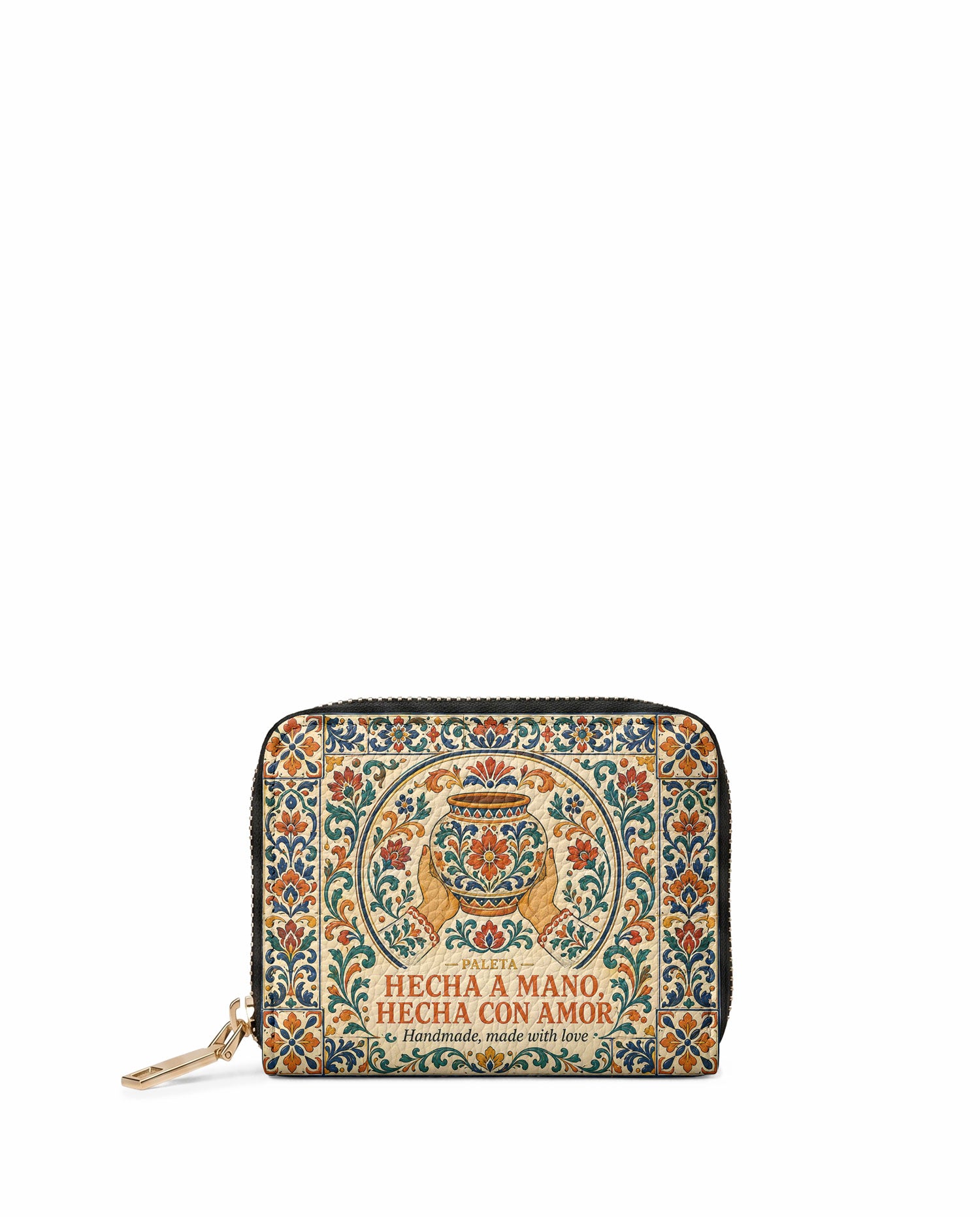 "Hecha a mano, hecha con amor" ver.2 Mini Wallet - front view | Paleta Bags