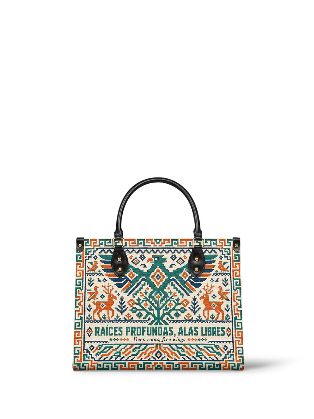 "Raíces profundas, alas libres" ver.4 Leather Handbag - front view | Paleta Bags
