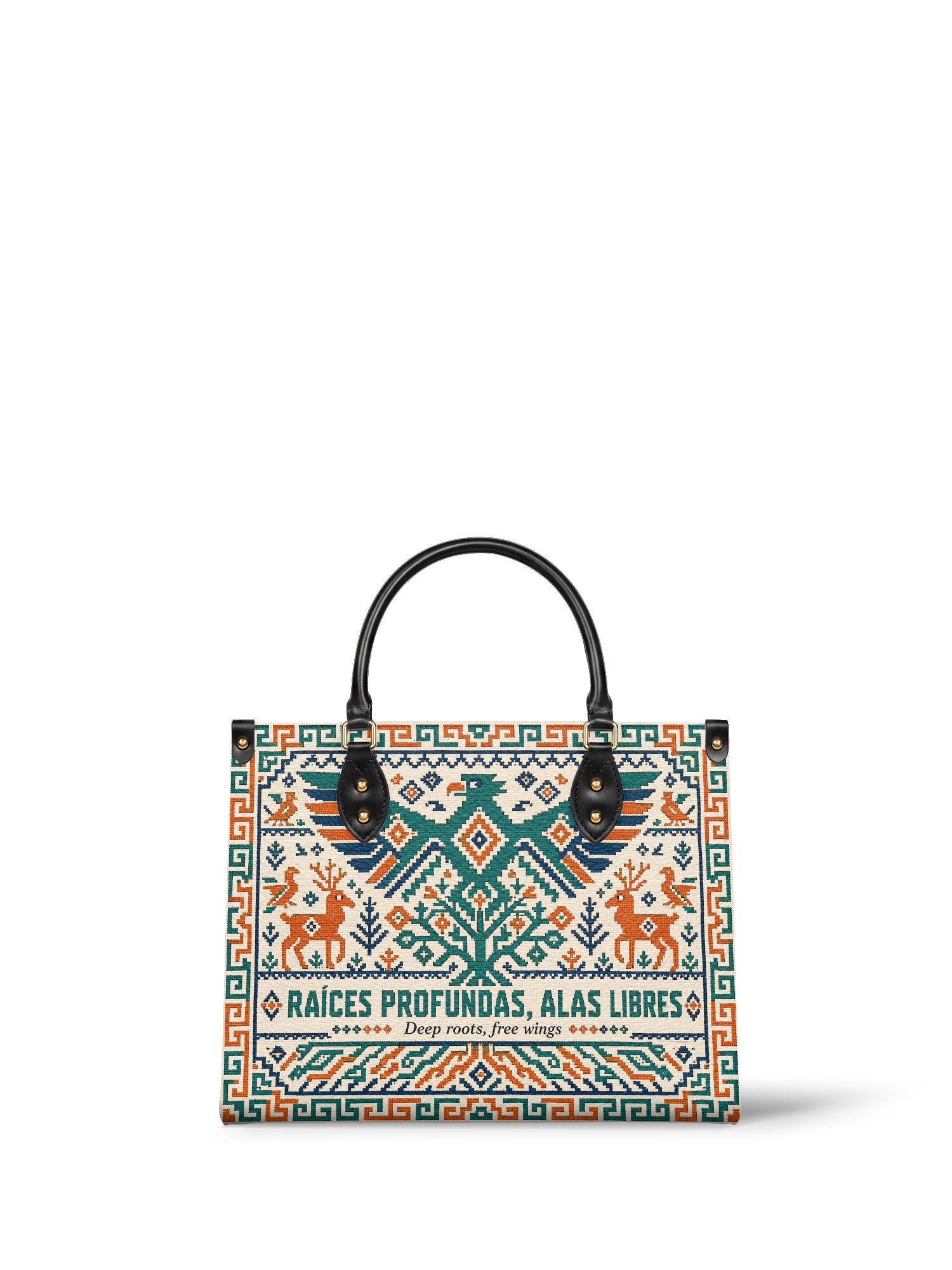 "Raíces profundas, alas libres" ver.4 Leather Handbag - front view | Paleta Bags