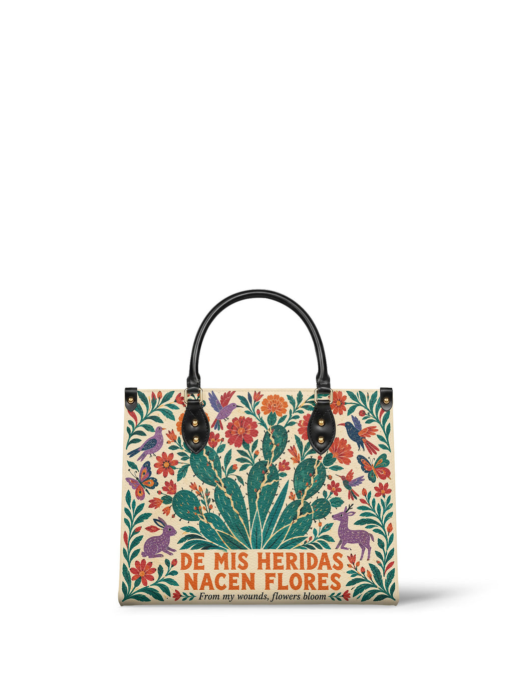 "De mis heridas nacen flores" ver.4 Leather Handbag - front view | Paleta Bags