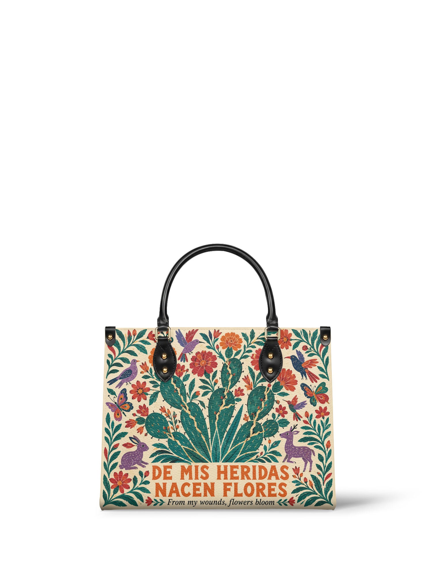 "De mis heridas nacen flores" ver.4 Leather Handbag - front view | Paleta Bags