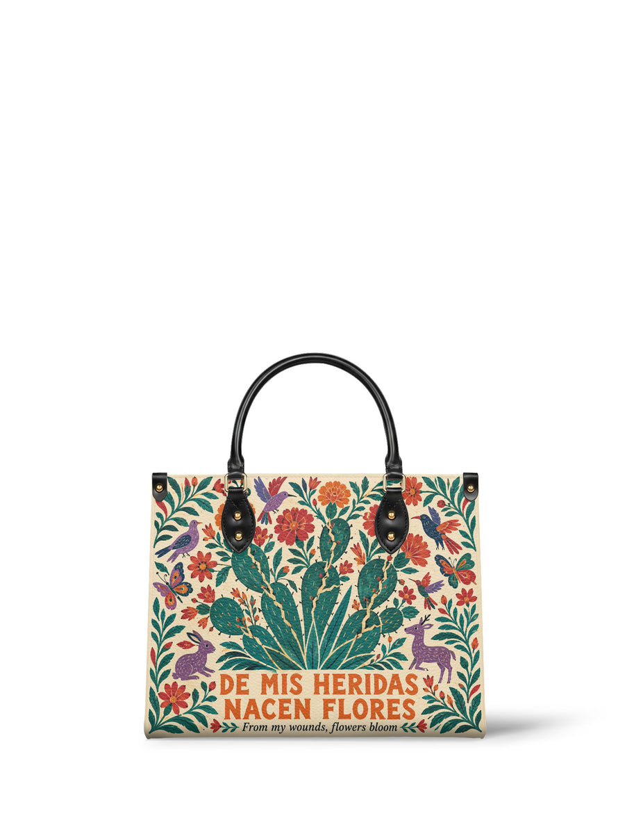 "De mis heridas nacen flores" ver.4 Leather Handbag