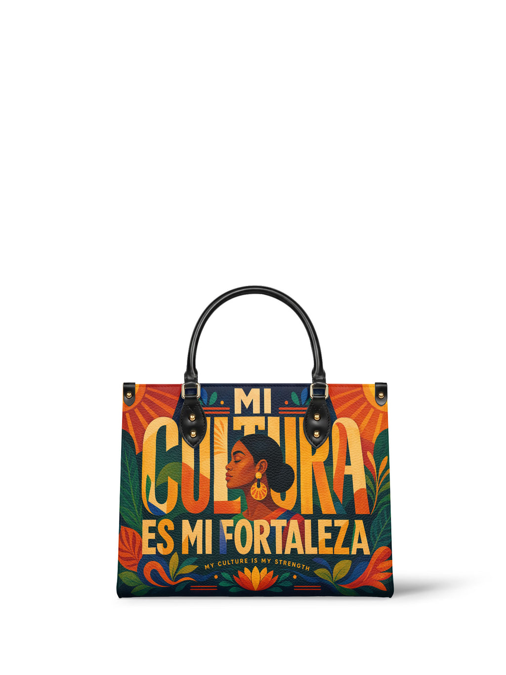 "Mi cultura es mi fortaleza" ver.2 Leather Handbag - front view | Paleta Bags
