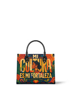 "Mi cultura es mi fortaleza" ver.2 Leather Handbag - front view | Paleta Bags