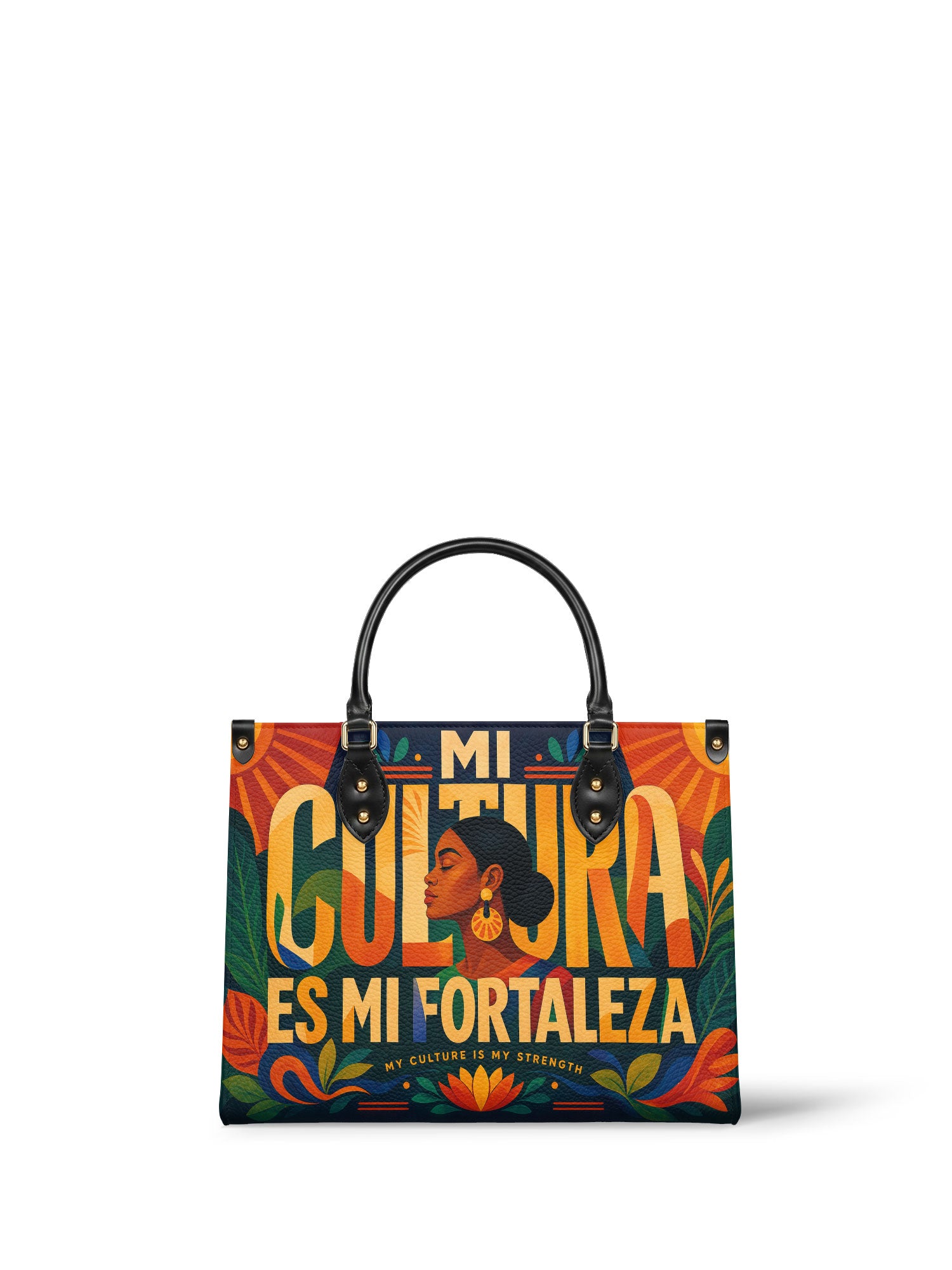 "Mi cultura es mi fortaleza" ver.2 Leather Handbag - front view | Paleta Bags